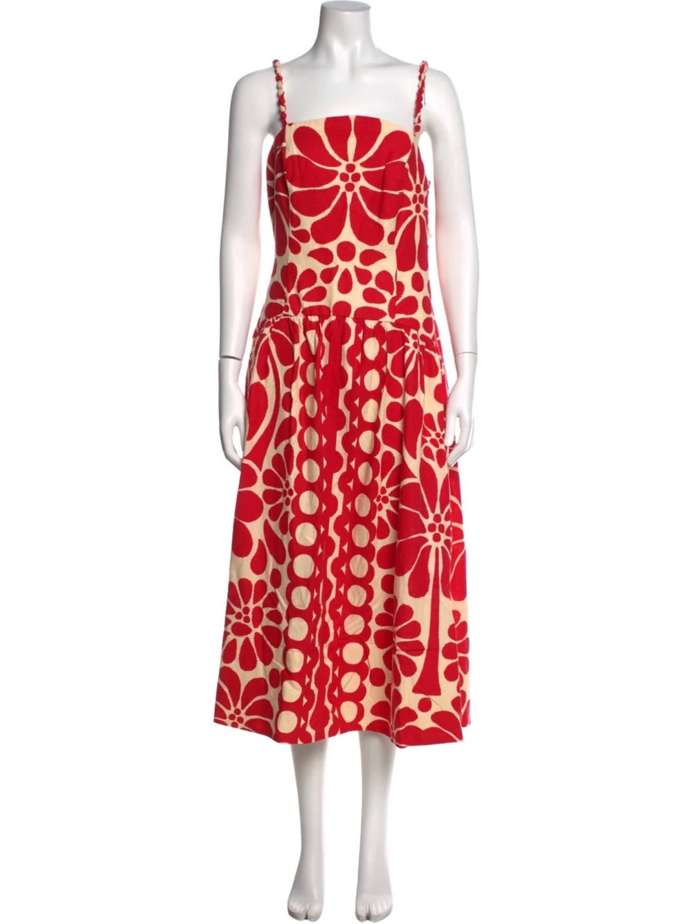 Christian Lacroix Red and Cream Floral-Print Midi Dress - Picture 5 of 5